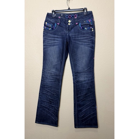 COOGI Denim - Coogi‎ Y2k Jeans Women's Low Rise Embroidered Size 7/8 Dark Wash Denim